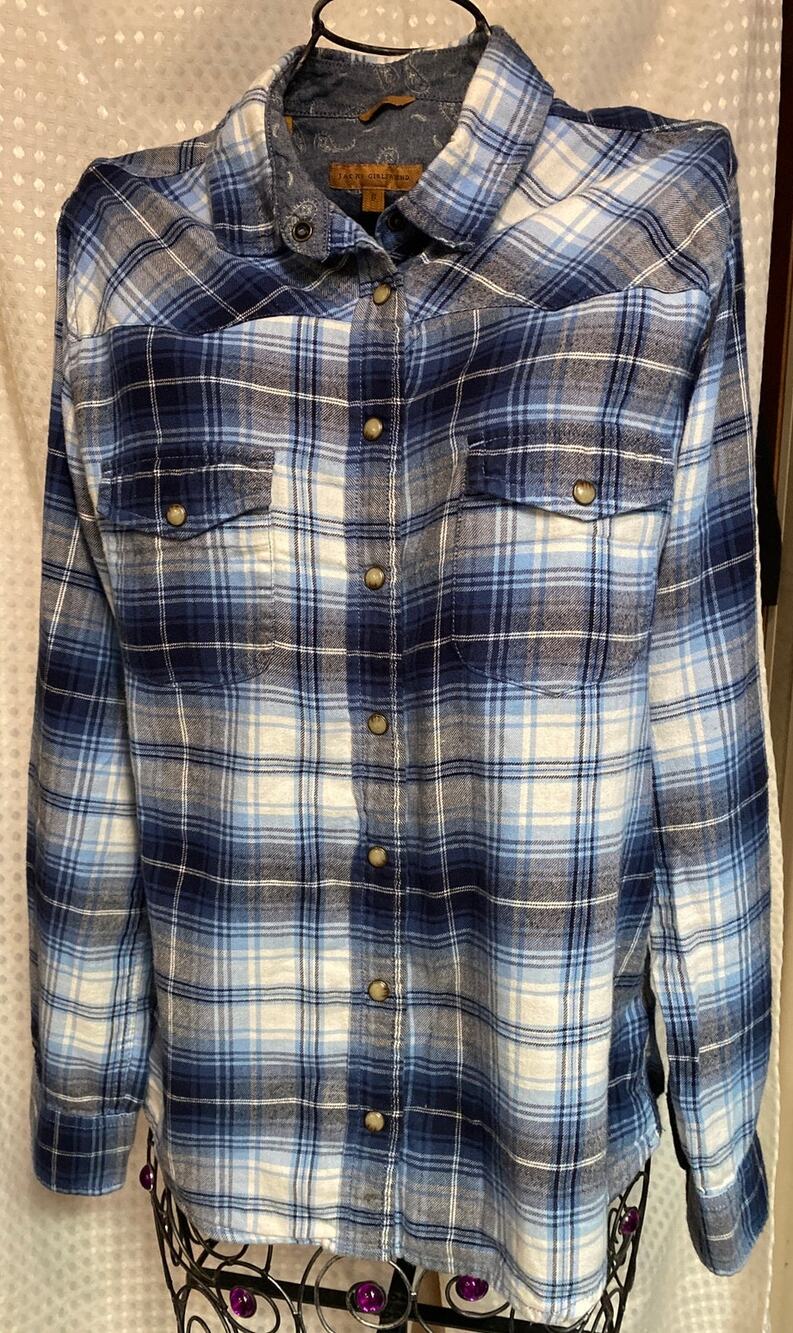 Jack’s Girlfriend Bea Womens Size S Blue Plaid Flannel Shirt